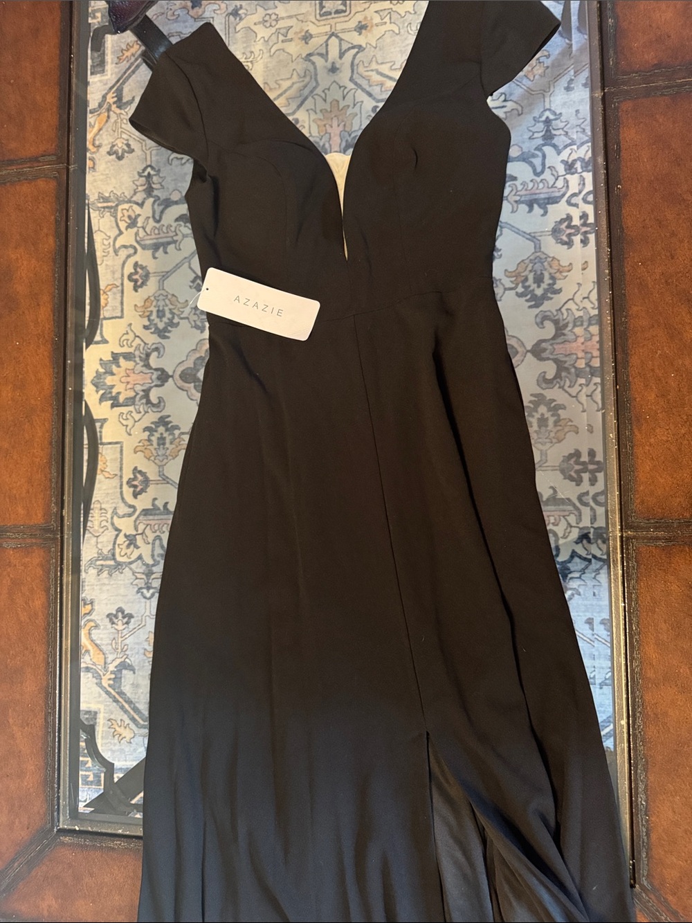 Azazie Black V-Neck Evening Dress